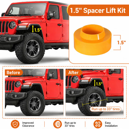 ETL INDUSTRIES 1.5" Lift Kit for Jeep JL 2018-2026 – 4Pcs Spacer Leveling Kit, Front & Rear