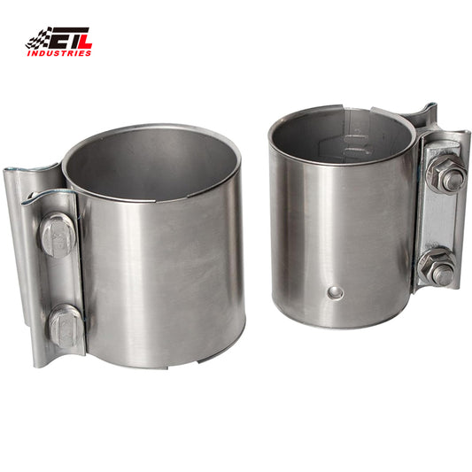 ETL INDUSTRIES 2.5 Inch Exhaust Clamp, Butt Joint Clamp Sleeve Coupler 304 Stainless Steel, 2 Pcs