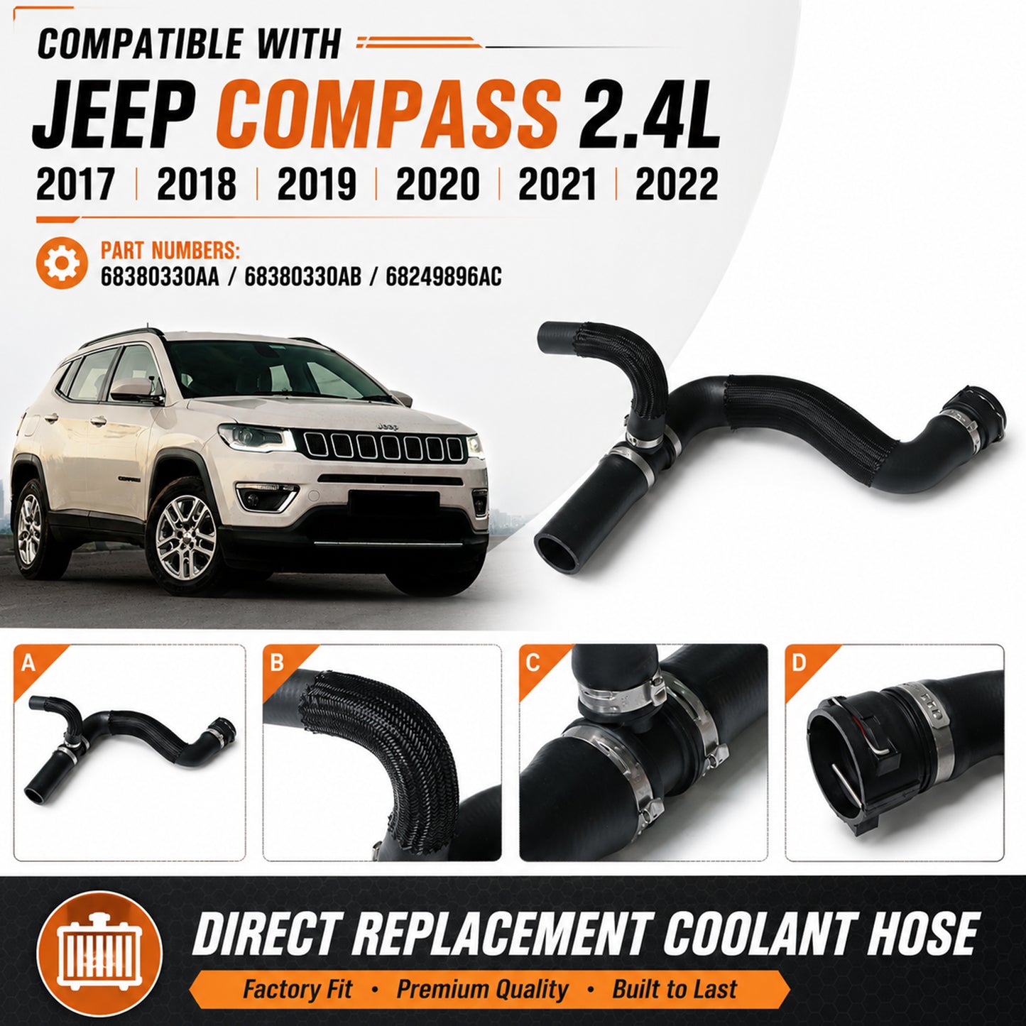 ETL INDUSTRIES Coolant Hose for Jeep Compass 2017-2022 2.4L – Replaces 68297843AC
