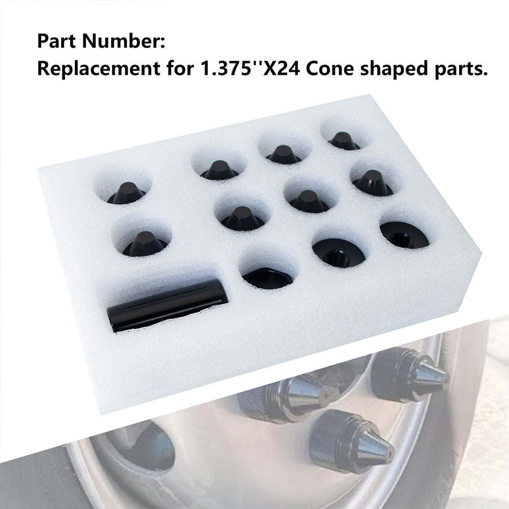 ETL INDUSTRIES 1.375'' x 24 Cone Lug Nuts for Kenworth Peterbilt Volvo – 12Pcs Aluminum Sealed End Cap