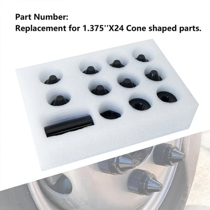 ETL INDUSTRIES 1.375'' x 24 Cone Lug Nuts for Kenworth Peterbilt Volvo – 12Pcs Aluminum Sealed End Cap