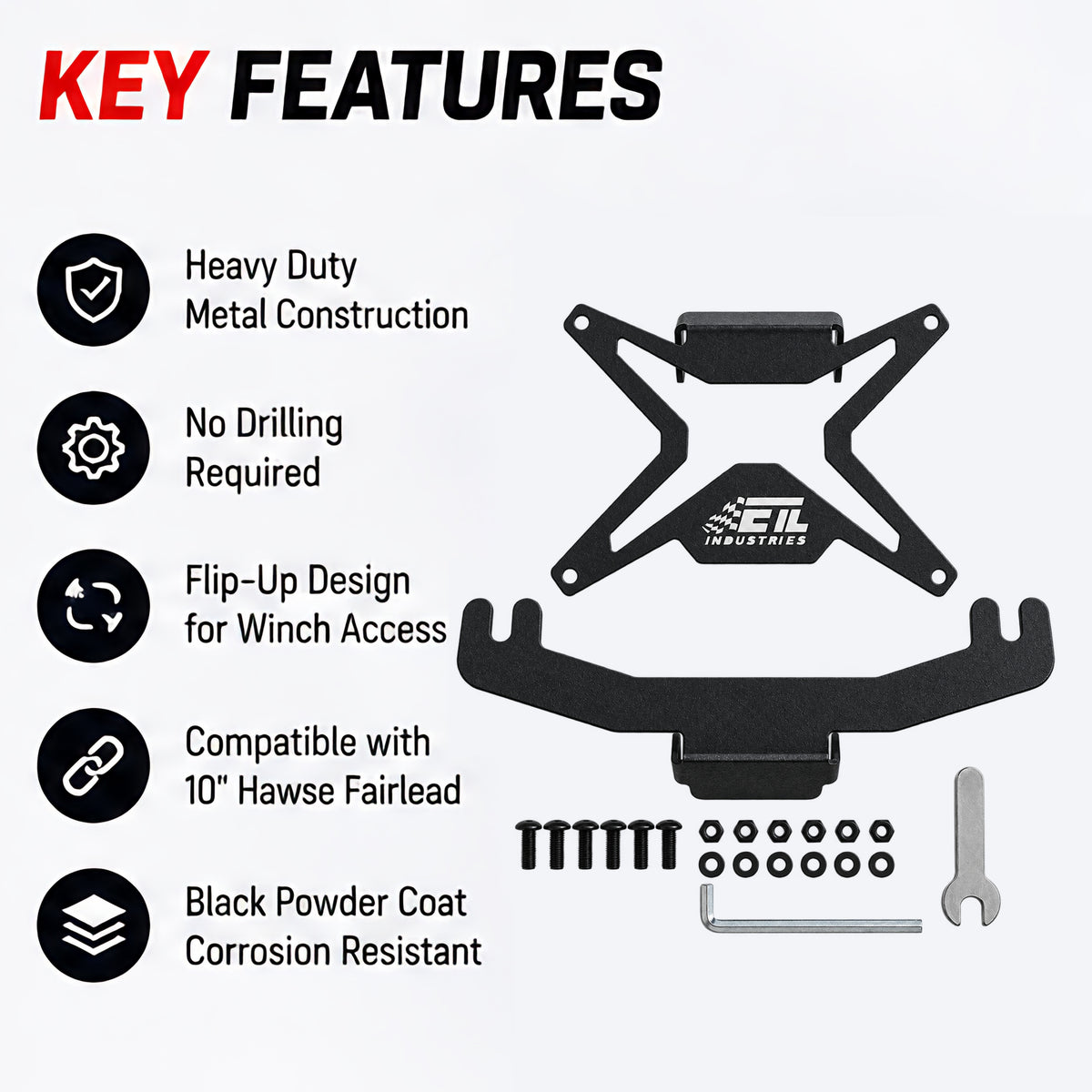 Universal Flip-Up License Plate Mount for 10" Hawse Fairlead – Heavy Duty Winch Bracket