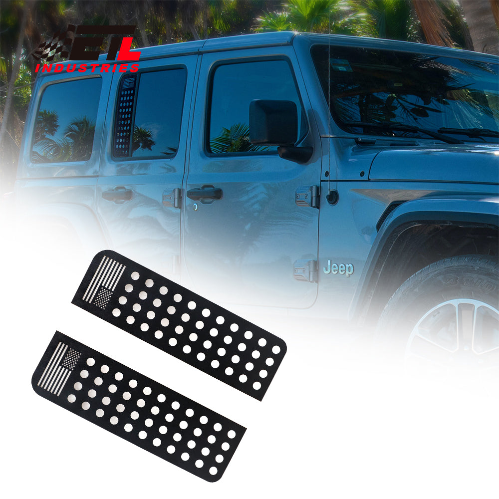 ETL INDUSTRIES Window Decals Aluminum Alloy Rear Door Glass Panel Cover for 2007-2017 Jeep Wrangler JK JKU (American Flag)