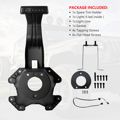 Spare Tire Holder Mounting Bracket Tire Carrier Rack with Screws ＆ Third Center High Mount Brake Light Assembly with Wiring Harness for Jeep Wrangler JK 2007-2018, Replaces # 68048581AA 55397217AJ