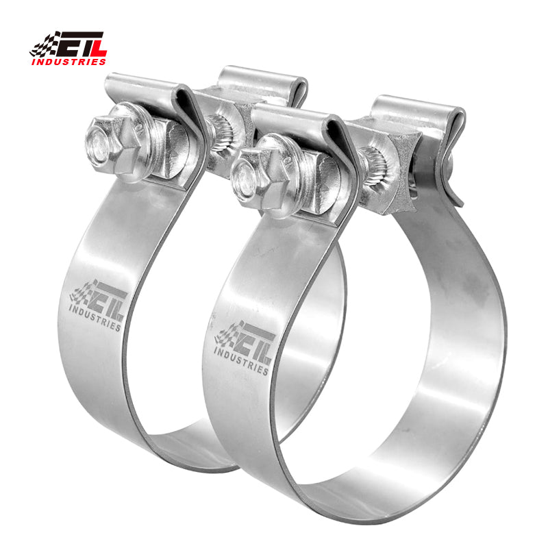 ETL INDUSTRIES 2 Inch Exhaust Clamp, Narrow Band Clamp 304 Stainless Steel Clamp for Muffler, 2 Pcs, Silver