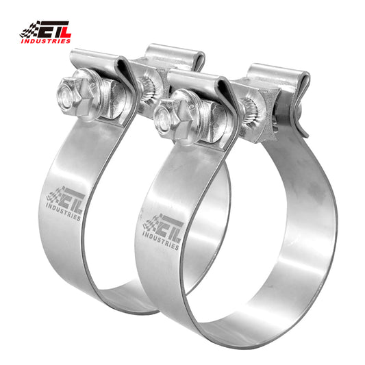 ETL INDUSTRIES 2 Inch Exhaust Clamp, Narrow Band Clamp 304 Stainless Steel Clamp for Muffler, 2 Pcs, Silver