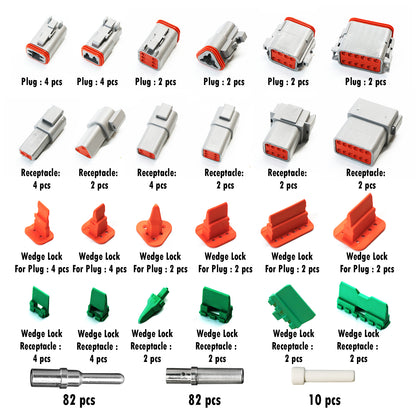 238PCS Deutsch DT Connector Waterproofing Kit – 2-12 Pin, 82 Pairs Size 16 Solid Contacts (ST6317)