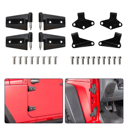 Door Hinge Kit for Jeep Wrangler JK/JKU 2007-2018 – 8Pcs Interior & Exterior Hinges (2-Door, Black)