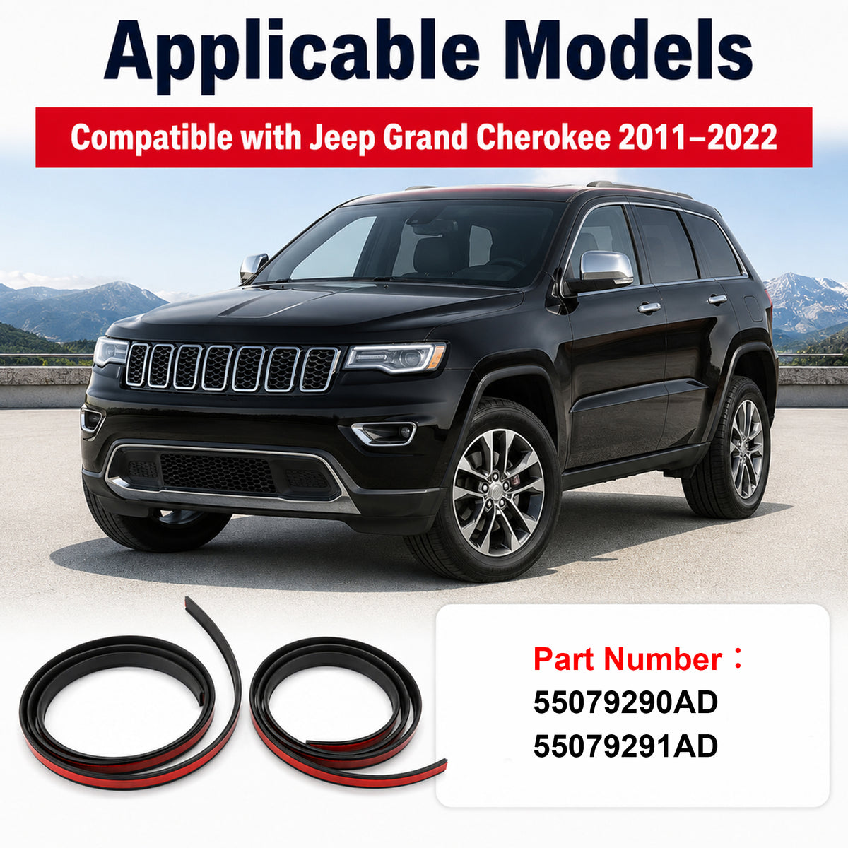 Pair Roof Drip Molding Strip for Jeep Grand Cherokee 2011-2022 – Left & Right Rubber Weatherstrip Seal (Replaces 55079291AD & 55079290AD)