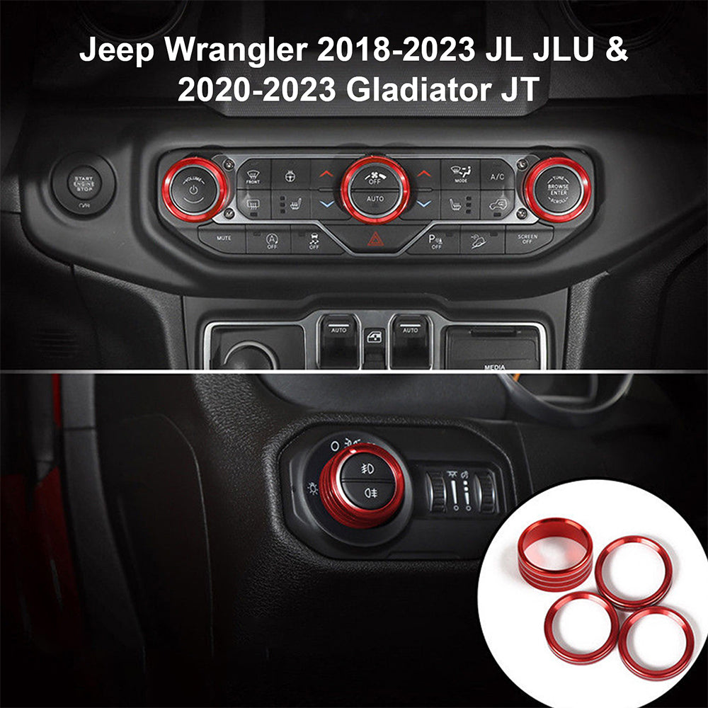 ETL INDUSTRIES Air Conditioner Switch Knob Cover Headlight Knob Cover AC Button Trims for Jeep Wrangler 2018-2023 JL JLU & 2020-2023 Gladiator