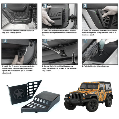 ETL INDUSTRIES Front & Rear Door Storage Box with Cup Holder for Jeep Wrangler JK JKU 2007-2018 – Metal Door Side Insert Organizer, No-Drill Installation