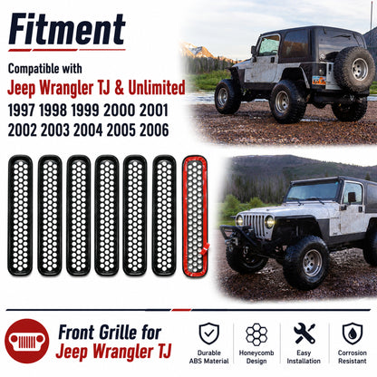ETL INDUSTRIES Grill Inserts for Jeep TJ 1997-2006 – 7Pcs Honeycomb Grille Guards, Black