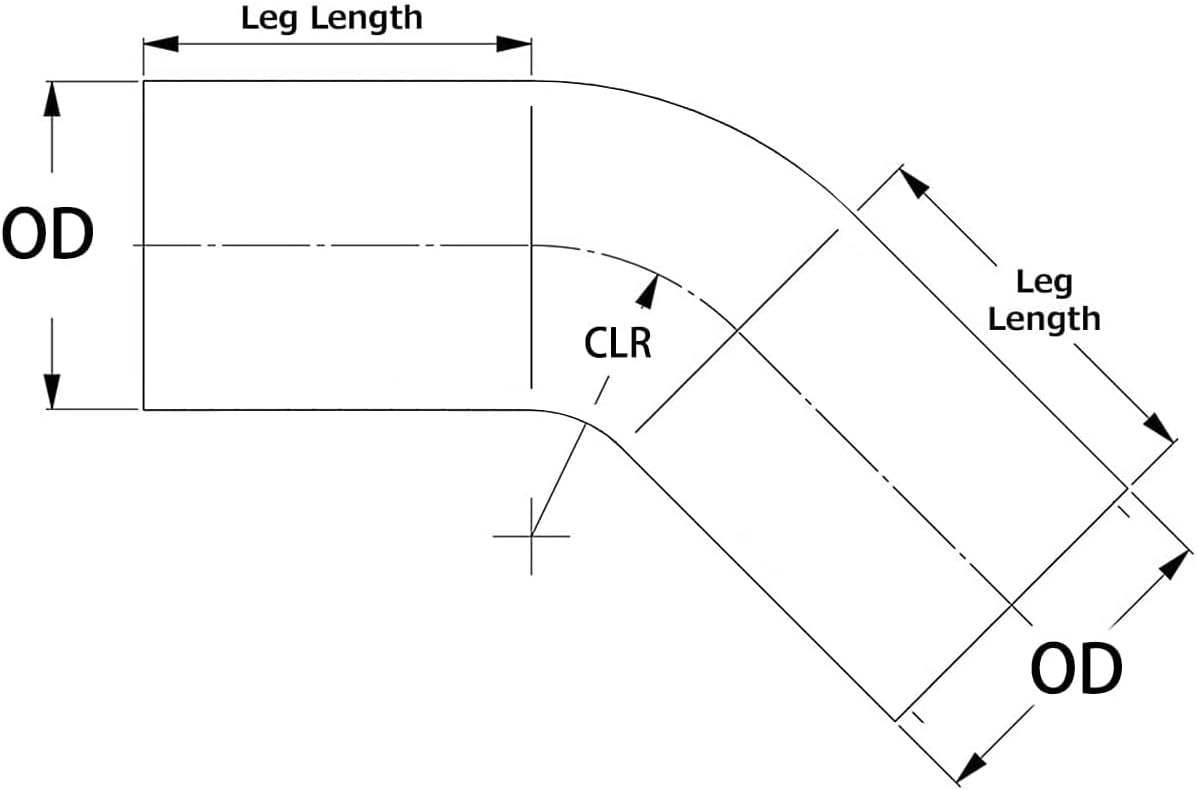ETL INDUSTRIES OD 4IH (102mm), Leg Length 8IH (203mm) 45 Degree Aluminum Pipe, 4 Inch Intercooler Piping Universal Air Intake Elbow Tube