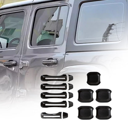 ETL INDUSTRIES 10PCS Door Handle Cover Trim Kit for Jeep Wrangler JL JLU 2018-2025 – Carbon Fiber Pattern, Exterior Accessories with Tailgate Handle Cover
