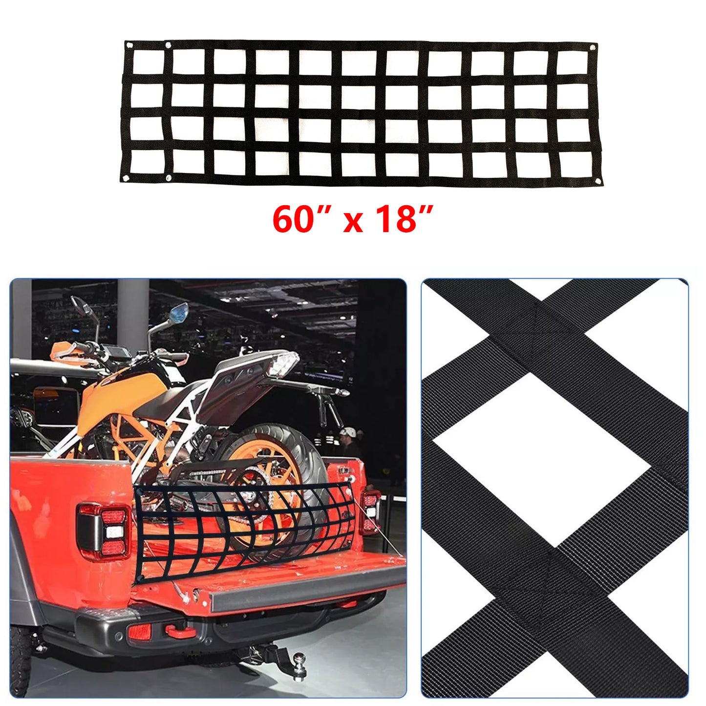 ETL INDUSTRIES 60'' x 18'' Tailgate Net for Pickup Truck Bed, Heavy Duty Tailgate Cargo Netting for Full Size Truck, Chevrolet, Ford, Toyota, GMC, Jeep