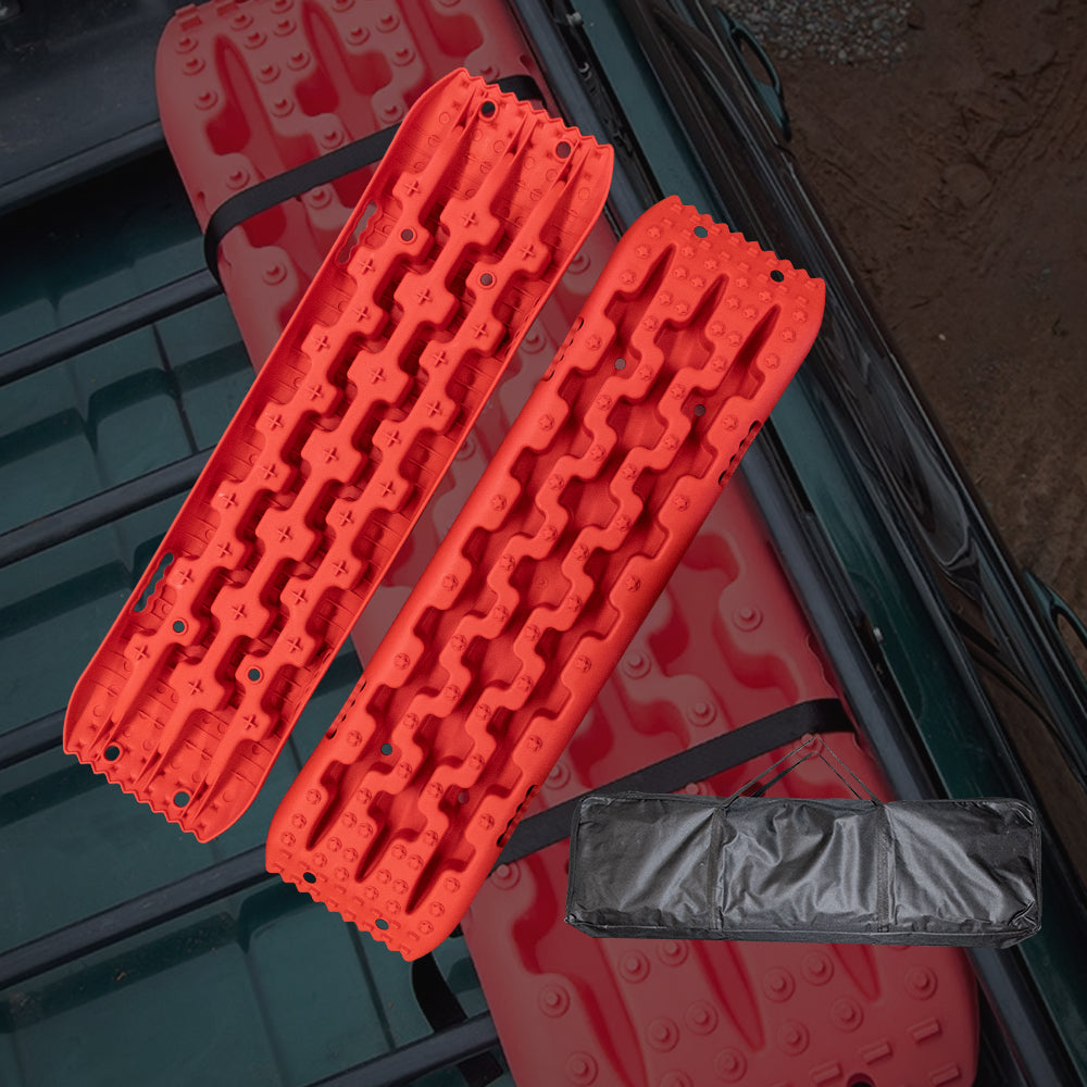 ETL INDUSTRIES Plastic Off-Road Traction Board Recovery Tracks 4WD Tire Ladder Traction Mats with Bag for Truck | Sand | Mud | Snow Ladder Ramps (Red)