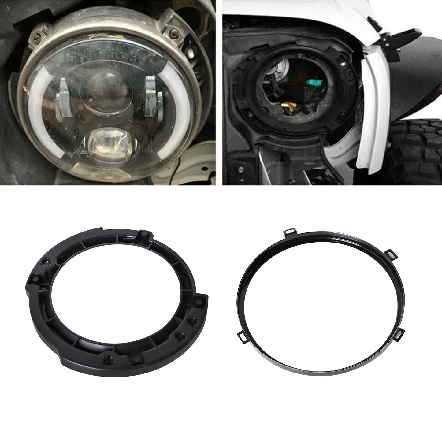ETL INDUSTRIES 7 Inch Headlight Mounting Bracket Assembly Set with Round Headlight Metal Ring for 2007-2017 Jeep Wrangler JK