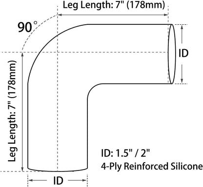 ETL INDUSTRIES 4IH ID, 8IH Leg Length 90 Degree Elbow Silicone Coupler Hose, 4-Ply Reinforced Universal Silicone Pipe Hose Turbo Intake Tube Intercooler Piping Black