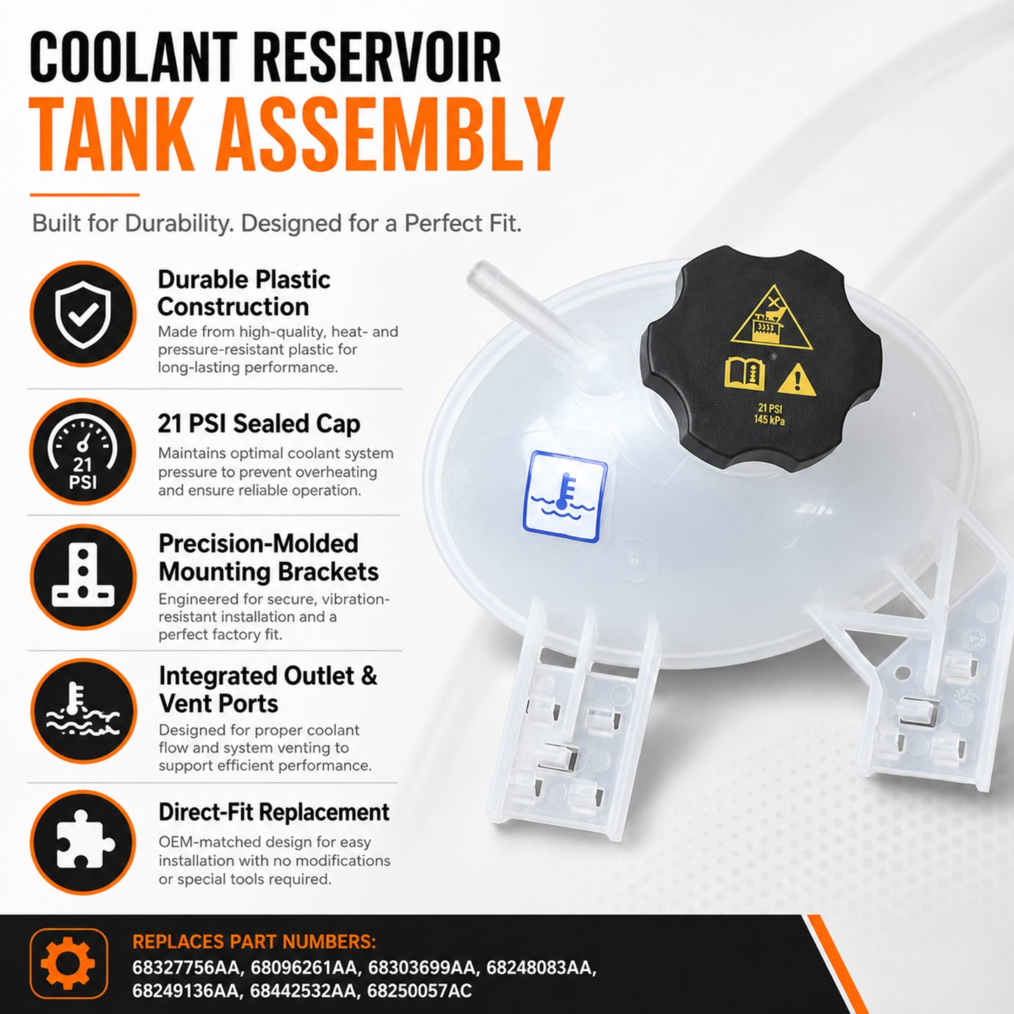 ETL INDUSTRIES Coolant Reservoir for Jeep Renegade Fiat 500X – Replaces 603-841, 2015-2018