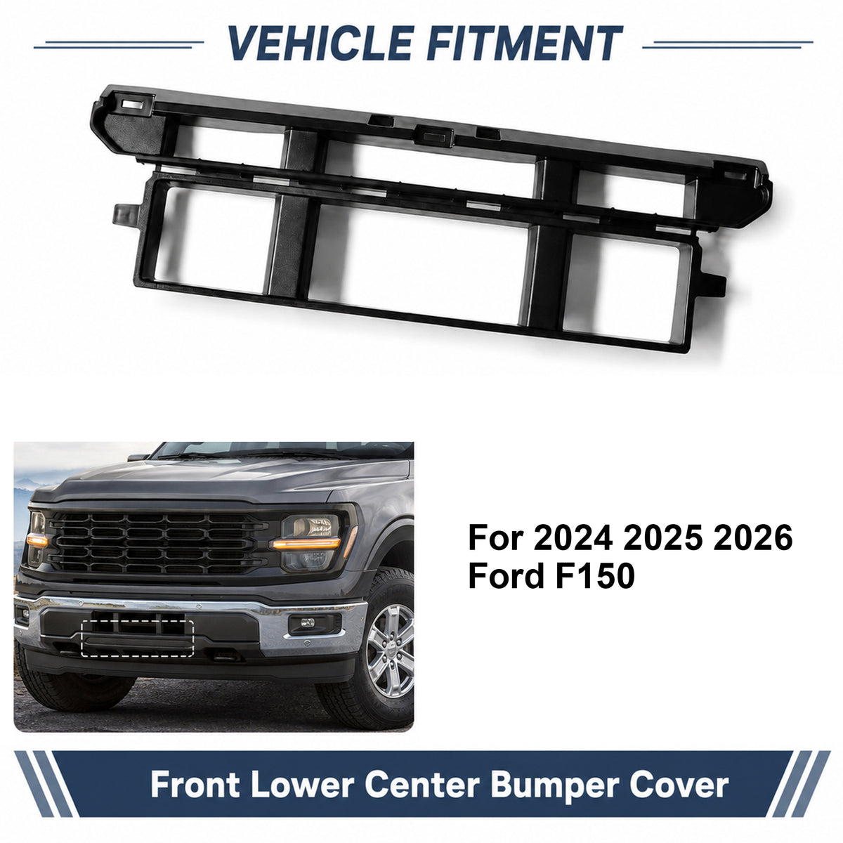 Front Bumper Cover Grille for 2024-2025 Ford F-150 – Lower Center Mesh Grille Guard (Not for Lightning/Raptor)