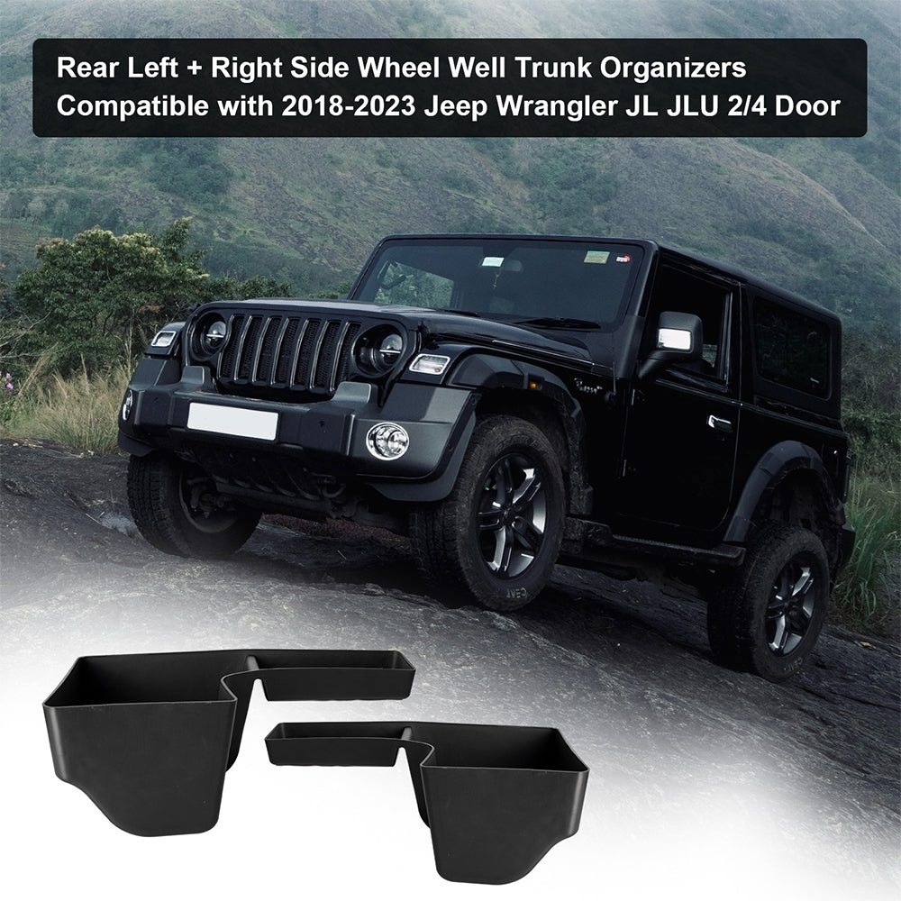 ETL INDUSTRIES Wheel Well Trunk Organizers Storage for 2018-2023 Jeep Wrangler JL JLU Rear Left & Right Side Interior Accessories Storage Bin Box Tray Black