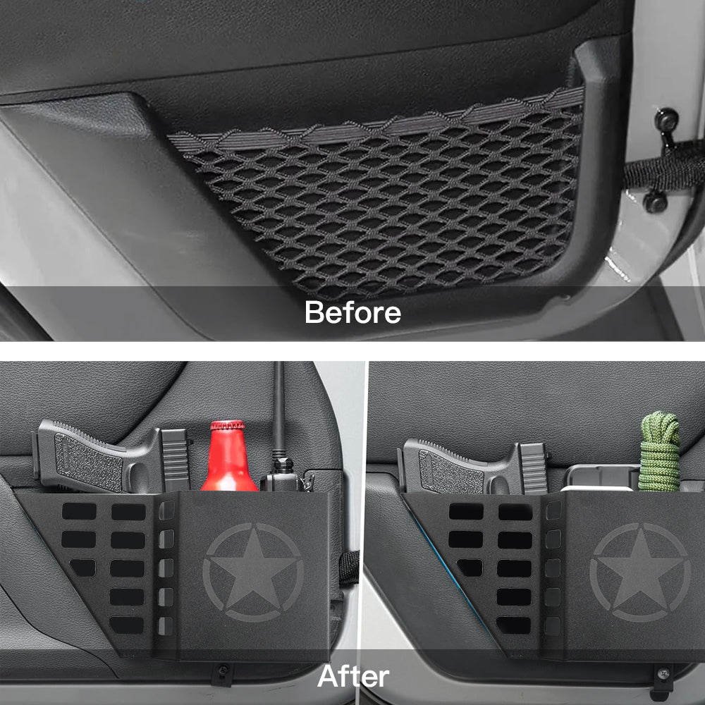 ETL INDUSTRIES Front & Rear Door Storage Box with Cup Holder for Jeep Wrangler JK JKU 2007-2018 – Metal Door Side Insert Organizer, No-Drill Installation
