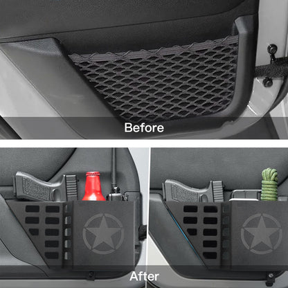 ETL INDUSTRIES Front & Rear Door Storage Box with Cup Holder for Jeep Wrangler JK JKU 2007-2018 – Metal Door Side Insert Organizer, No-Drill Installation