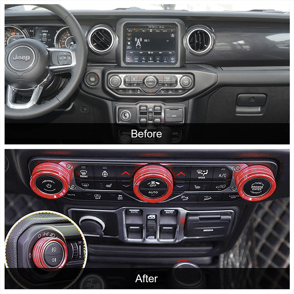 ETL INDUSTRIES Air Conditioner Switch Knob Cover Headlight Knob Cover AC Button Trims for Jeep Wrangler 2018-2023 JL JLU & 2020-2023 Gladiator