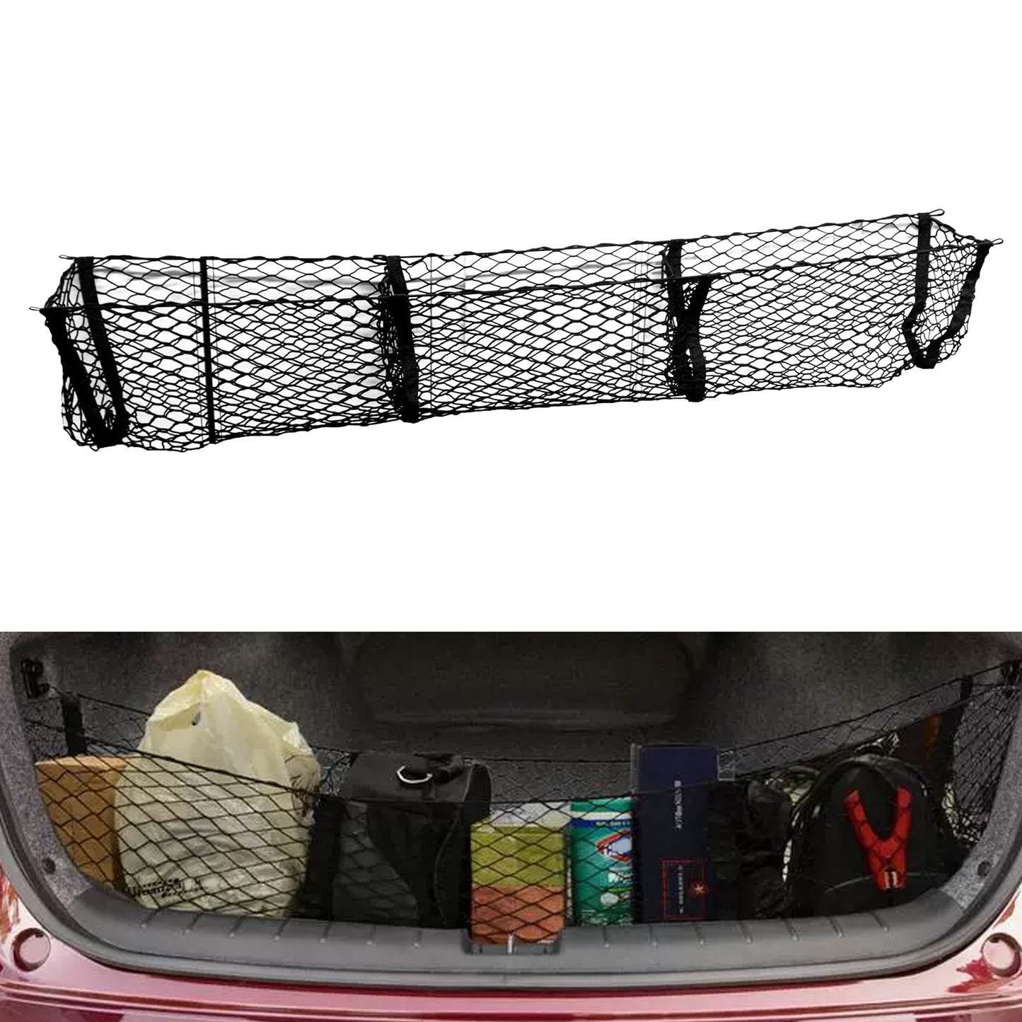 ETL INDUSTRIES 59 Inch Cargo Net Trunk Organizer for Pickup Trucks – Heavy Duty Mesh Storage Net with 3 Pockets, Universal Fit for Ford Dodge GMC Chevy Toyota Nissan Honda