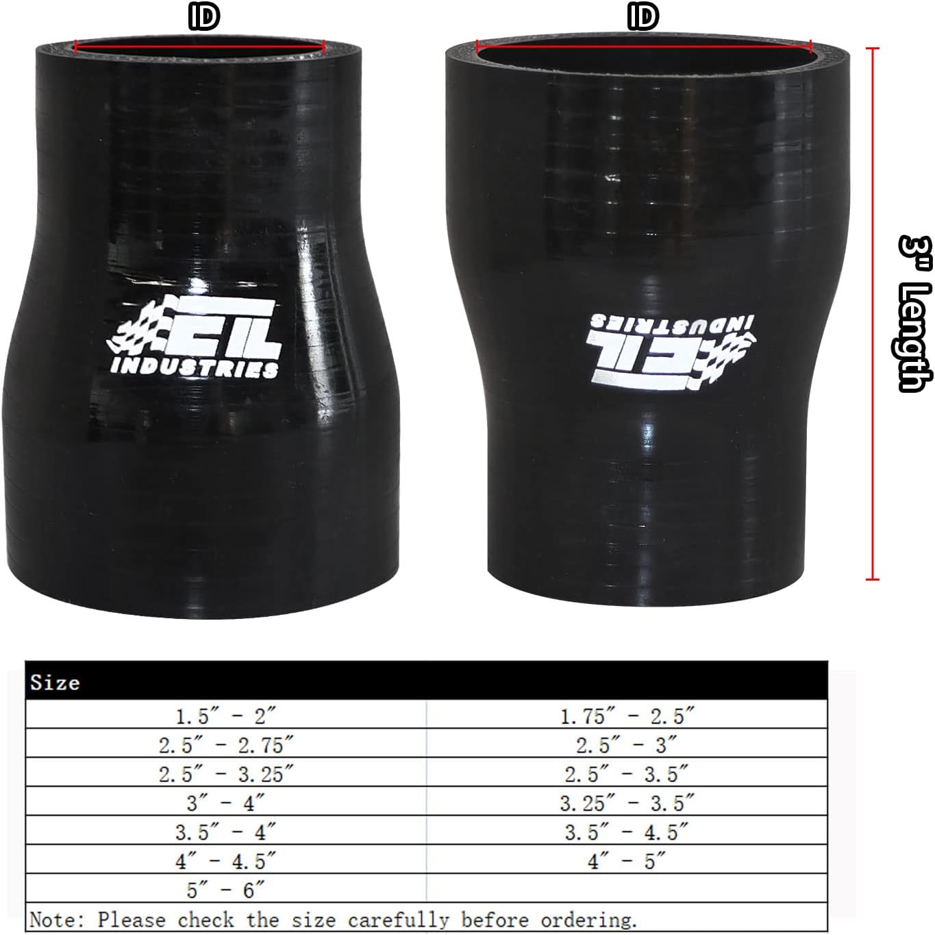 ETL INDUSTRIES 4IH ID to 5IH ID, 3IH Length Reducer Silicone Coupler Hose, 4-Ply Reinforced Universal Straight Silicone Reducer Pipe Intake and Intercooler Piping Black