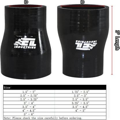 ETL INDUSTRIES 4IH ID to 5IH ID, 3IH Length Reducer Silicone Coupler Hose, 4-Ply Reinforced Universal Straight Silicone Reducer Pipe Intake and Intercooler Piping Black