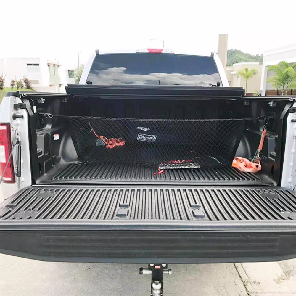ETL INDUSTRIES Cargo Net for Pickup Truck Bed - Heavy Duty Net Mesh Organizer, 4'x4' Stretch to 7'x7' Highly Elastic Bungee Truck Bed Net with Hooks for Camping, Trip, Daily Light Loads of Trucks