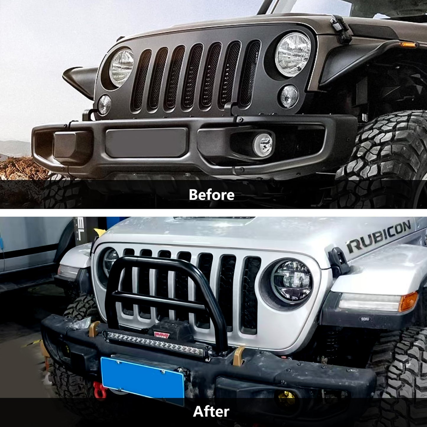 ETL INDUSTRIES Front Steel Brush Guard Fits 2019-2023 for Jeep Gladiator JT & 2018-2023 for Jeep Wrangler JL JLU Rubicon Bumper Steel Bar Grille Brush Guard (high)