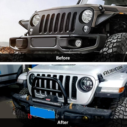 ETL INDUSTRIES Front Steel Brush Guard Fits 2019-2023 for Jeep Gladiator JT & 2018-2023 for Jeep Wrangler JL JLU Rubicon Bumper Steel Bar Grille Brush Guard (high)