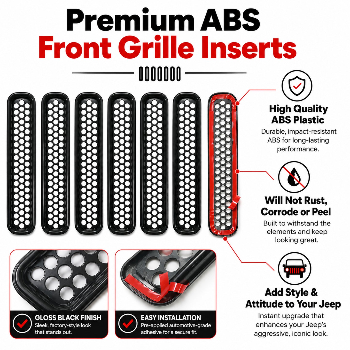 ETL INDUSTRIES Grill Inserts for Jeep TJ 1997-2006 – 7Pcs Honeycomb Grille Guards, Black