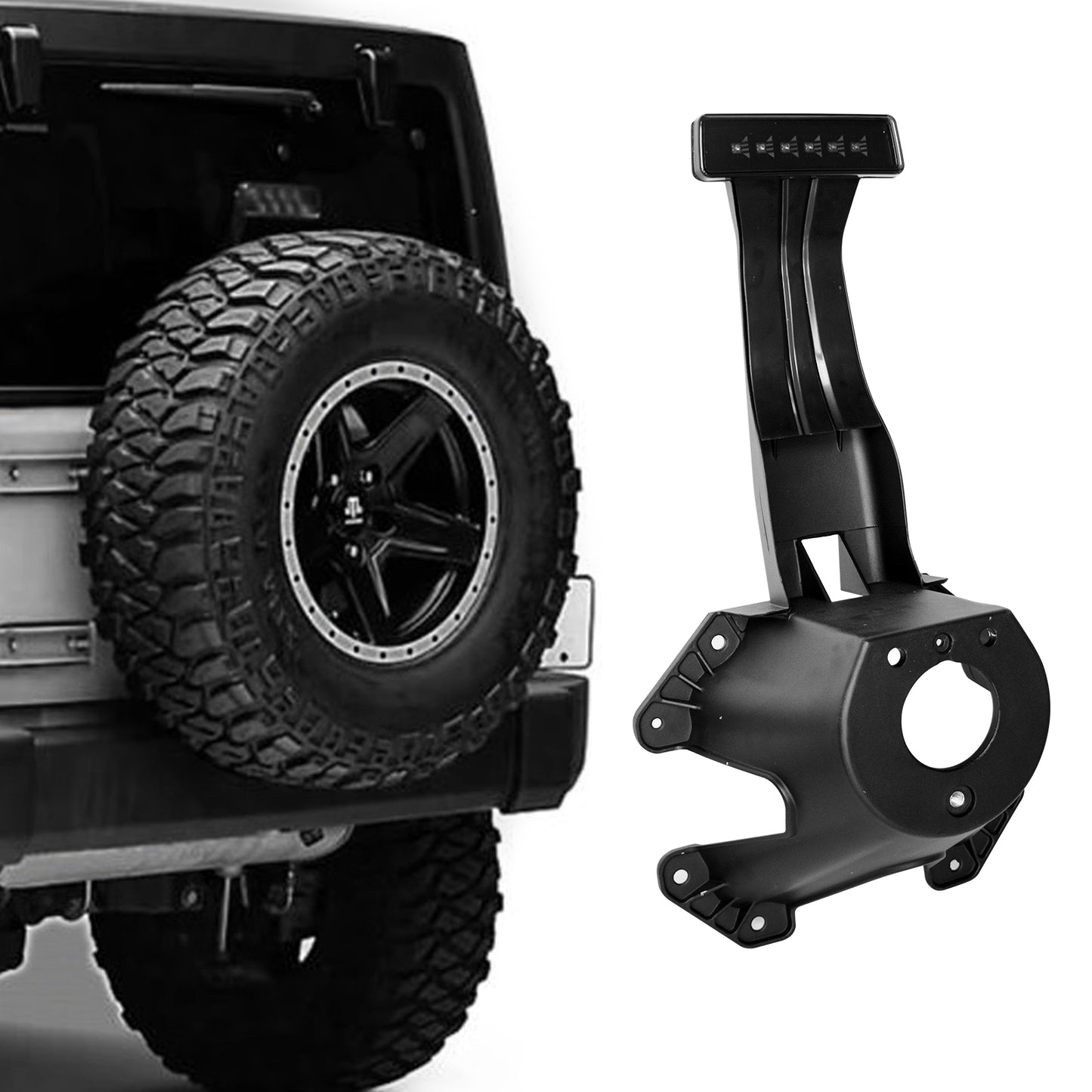 Spare Tire Holder Mounting Bracket Tire Carrier Rack with Screws ＆ Third Center High Mount Brake Light Assembly with Wiring Harness for Jeep Wrangler JK 2007-2018, Replaces # 68048581AA 55397217AJ