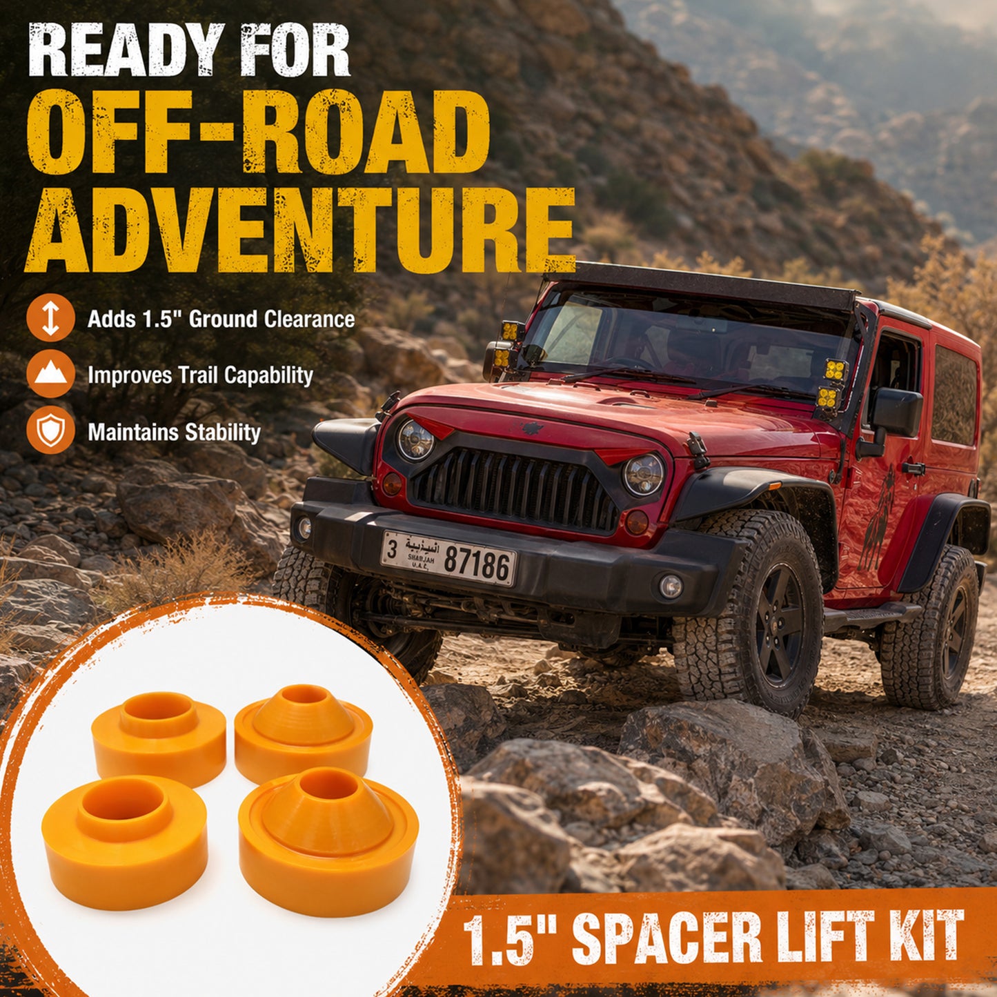 ETL INDUSTRIES 1.5" Lift Kit for Jeep JK 2007-2018 – 4Pcs Spacer Leveling Kit, Front & Rear