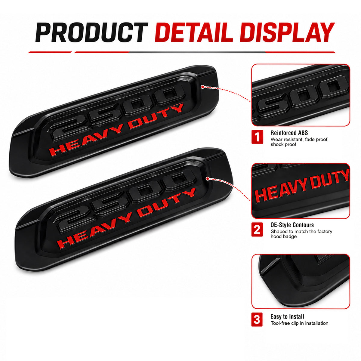 Hood Emblem Badge Replacement for Dodge Ram 2500 Heavy Duty 2019-2024 – Left & Right Pair, Black Bezel