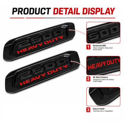 Hood Emblem Badge Replacement for Dodge Ram 2500 Heavy Duty 2019-2024 – Left & Right Pair, Black Bezel