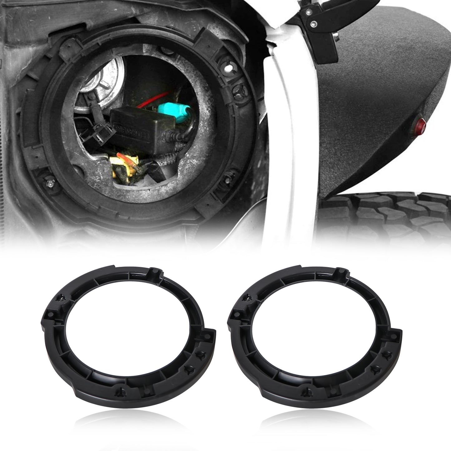 ETL INDUSTRIES 7 Inch Headlight Mounting Bracket Assembly Set with Round Headlight Metal Ring for 2007-2017 Jeep Wrangler JK