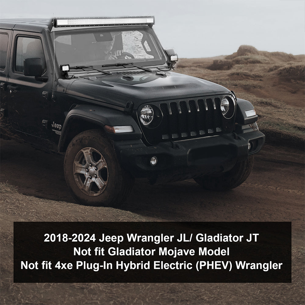 ETL Industries 52” Light Bar Windshield Frame A-Pillar Light Pods Mounting Bracket for 2018-2024 Jeep Wrangler JL JLU Gladiator JT