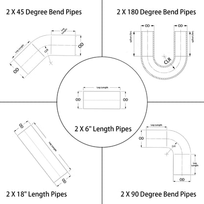 10PCS 3" Aluminum Intercooler Piping Kit, Universal DIY Custom Pipe Straight & U-Bend Elbow Tube Kits