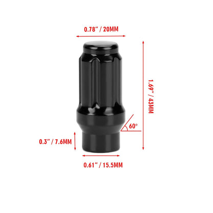 ETL INDUSTRIES M12x1.5 Spline Lug Nuts for Toyota Tacoma 4Runner – 24 Pcs Extended Closed End, Black, with Socket Key