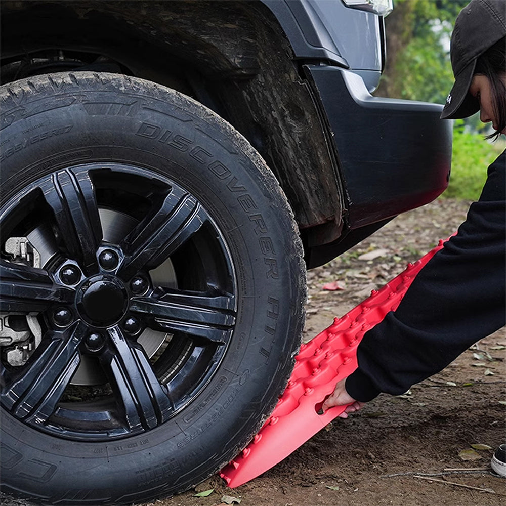 ETL INDUSTRIES Plastic Off-Road Traction Board Recovery Tracks 4WD Tire Ladder Traction Mats with Bag for Truck | Sand | Mud | Snow Ladder Ramps (Red)