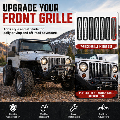 ETL INDUSTRIES Grill Inserts for Jeep TJ 1997-2006 – 7Pcs Honeycomb Grille Guards, Black