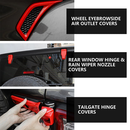 ETL INDUSTRIES 26PCS Exterior Decoration Trim Kit for 2018-2023 Jeep Wrangler JL JLU, Door Hinge Handle Tailgate Engine Hood Hinge Hood Latch Rear Window Wheel Eyebrow Side Air Outlet Cover