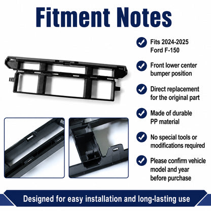 Front Bumper Cover Grille for 2024-2025 Ford F-150 – Lower Center Mesh Grille Guard (Not for Lightning/Raptor)