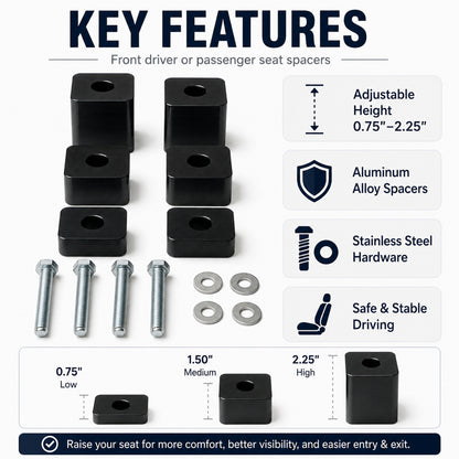 ETL INDUSTRIES Seat Spacers for Ford F150 F250 F350 2015+ – 3/4"-2.25" Adjustable Lift Kit for Front Seats