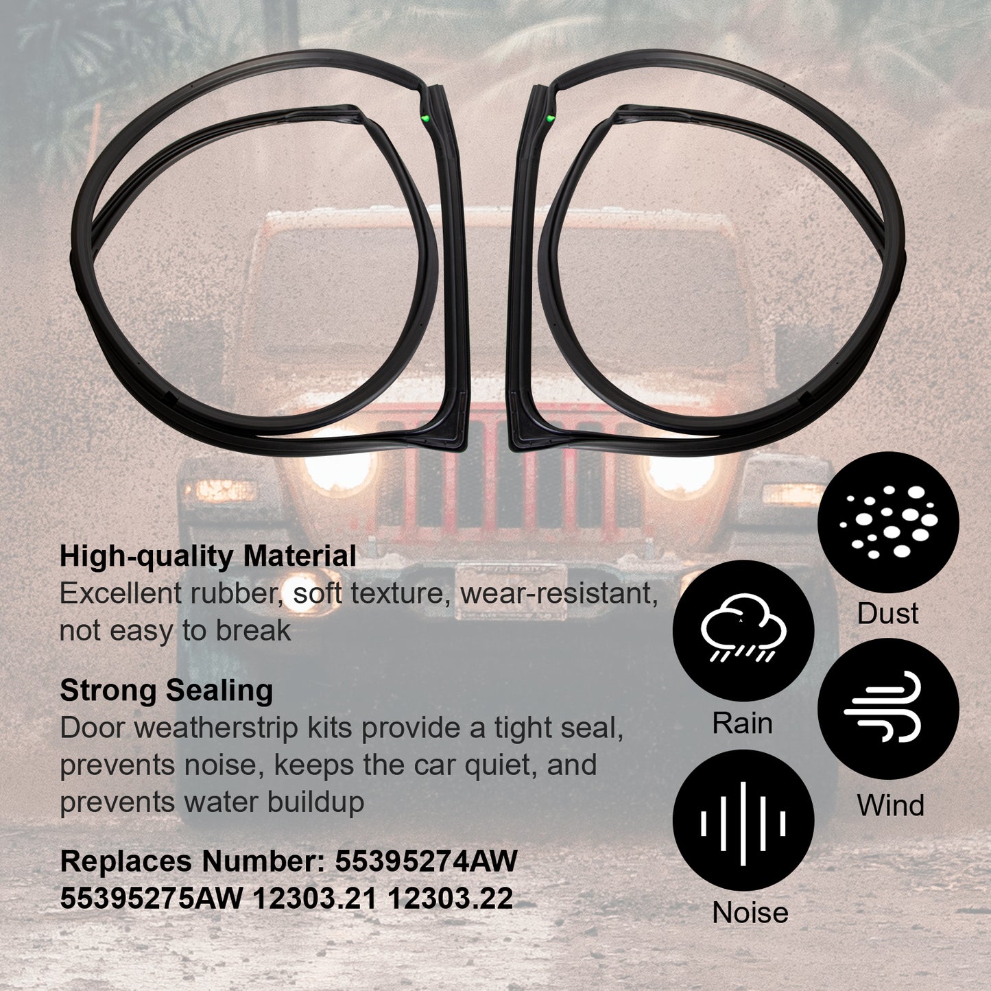 ETL INDUSTRIES 2PCS Left Driver and Right Passenger Side Door Felt Gasket Trim Seal Weather Strip Kit Fits 2007-2018 for Jeep Wrangler JK Door Seal Replaces 55395274AW 55395275AW 12303.21 12303.22