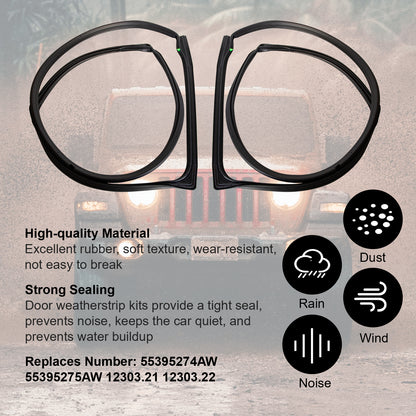 ETL INDUSTRIES 2PCS Left Driver and Right Passenger Side Door Felt Gasket Trim Seal Weather Strip Kit Fits 2007-2018 for Jeep Wrangler JK Door Seal Replaces 55395274AW 55395275AW 12303.21 12303.22